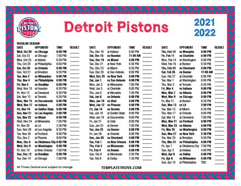 Detroit Pistons Printable Schedule 2021